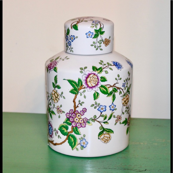 WHITE FLORAL GINGER CERAMIC TEA / CANISTER NEW Manderson Green - Picture 9 of 15